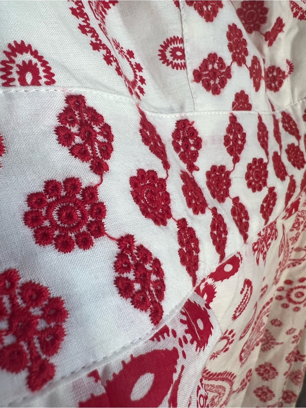 Talbots White and Red Paisley Embroidered Fit and Flare Dress - Picture 4 of 8